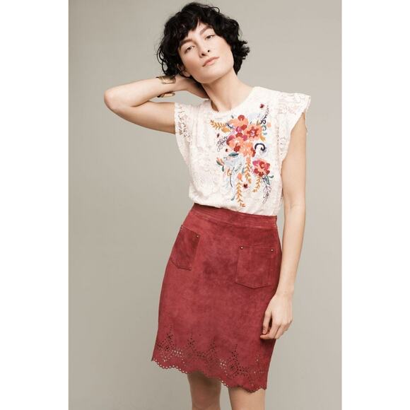 Anthropologie Dresses & Skirts - New Anthropologie Napa Laser Cut Leather Skirt by Maeve $198 Red/Bronze Size 6